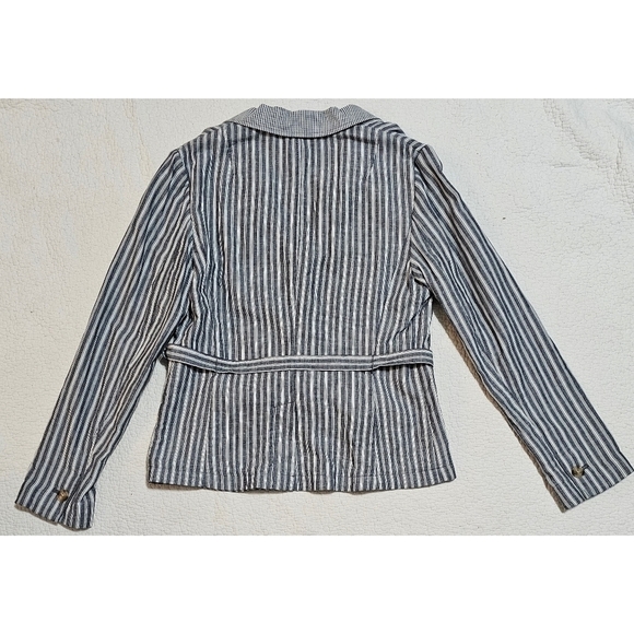 Banana Republic Light-Weight Cotton Striped Belted Blazer Blue/White. Size 12. - Picture 2 of 11